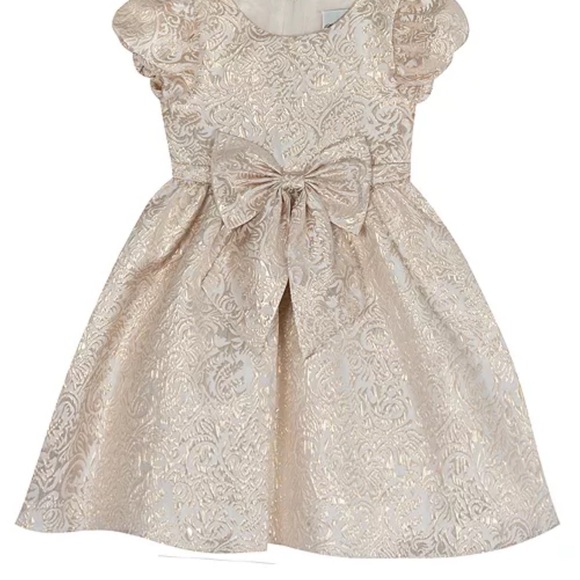 Rare Editions Toddler Girl Lurex Brocade Size 4T Dress with Bow - Picture 7 of 8